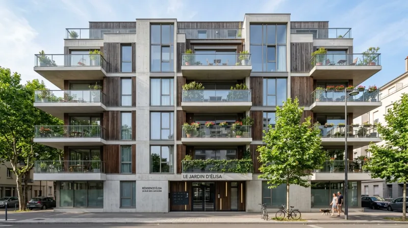 Une photo d'une façade d'immeuble résidentiel moderne et élégant