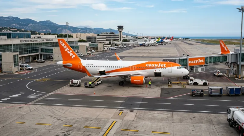 Une photo d'un avion EasyJet sur le tarmac d'un aéroport européen