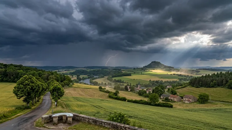 Une photo d'un paysage de Meurthe-et-Moselle sous un ciel orageux
