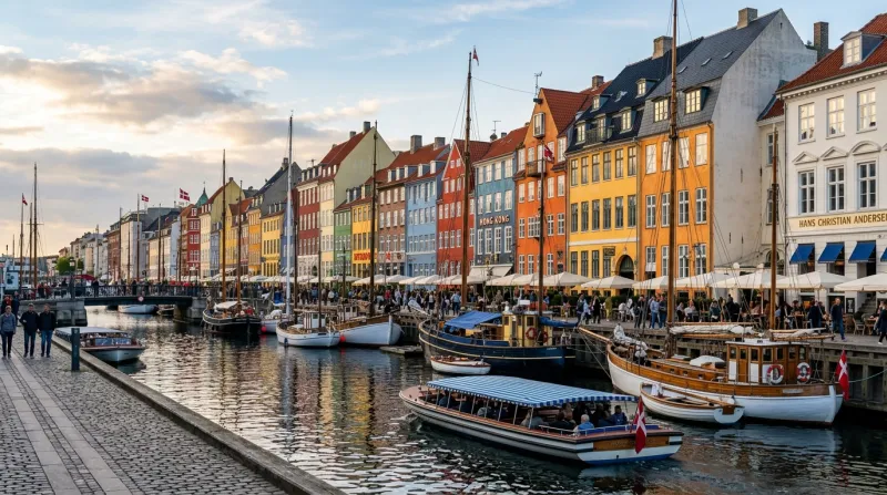 Une photo du port de Nyhavn à Copenhague avec ses maisons colorées et ses bateaux.