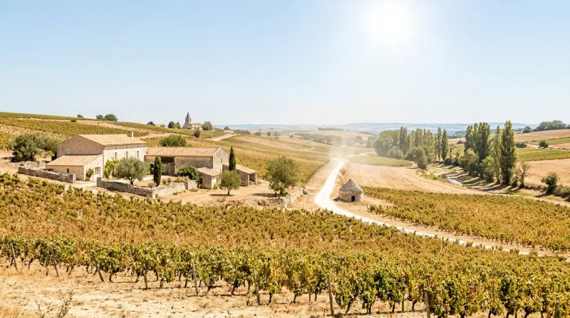 Une photo d'un paysage en Charente sous un soleil éclatant par une journée de forte chaleur