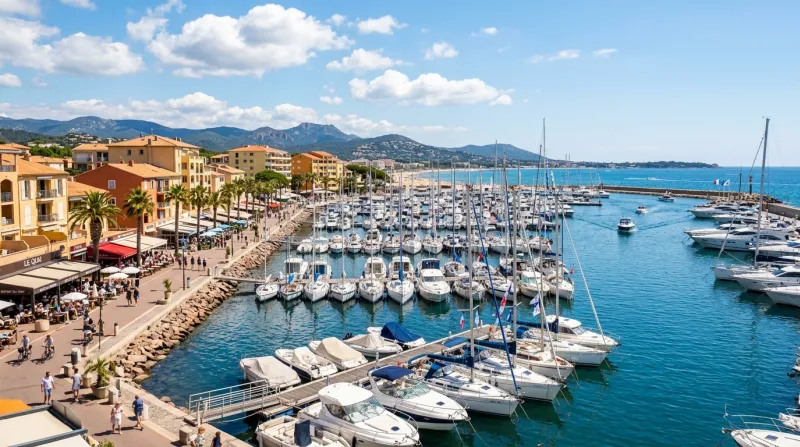 Une photo du port de Fréjus sous un ciel ensoleillé