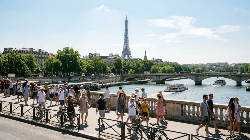 Une photo de Paris sous un soleil de plomb