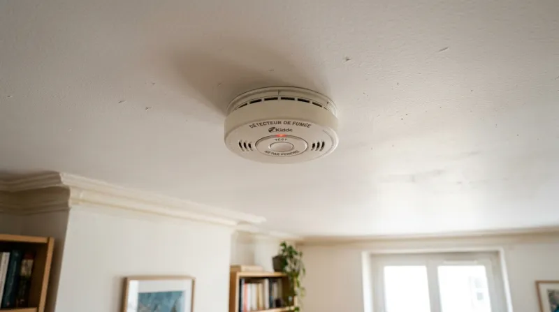 Une photo d'un détecteur de fumée installé au plafond