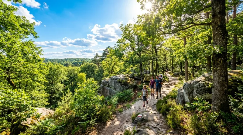 Une photo de la forêt de Fontainebleau sous un soleil éclatant