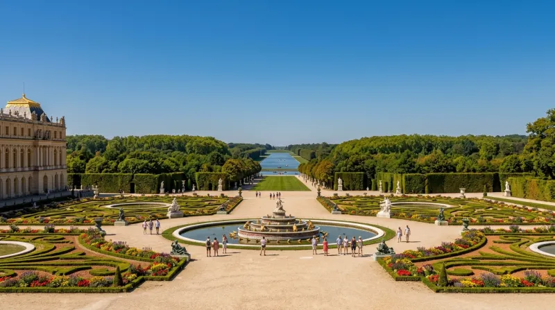 Une photo d'un paysage à Versailles sous un ciel dégagé avec une météo douce de 24 degrés