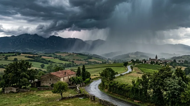 Une photo d'un paysage de la Haute-Garonne sous des averses orageuses