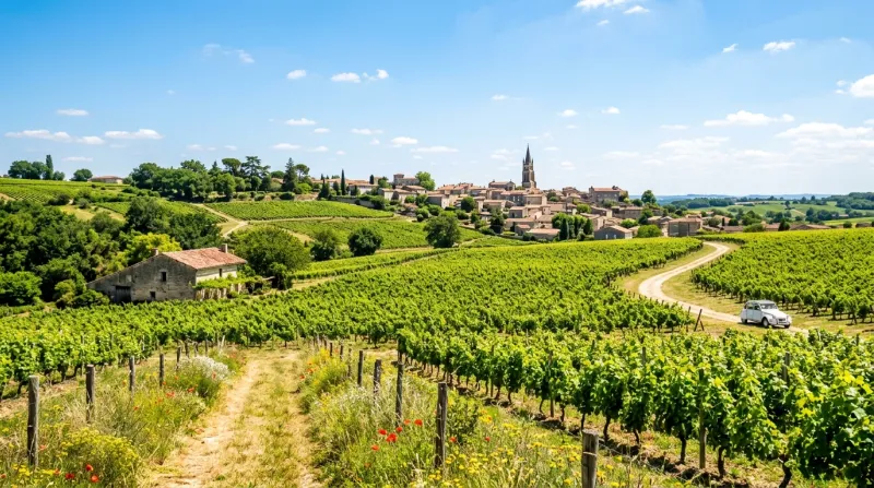 Une photo d'un paysage de Gironde sous un soleil éclatant d'été