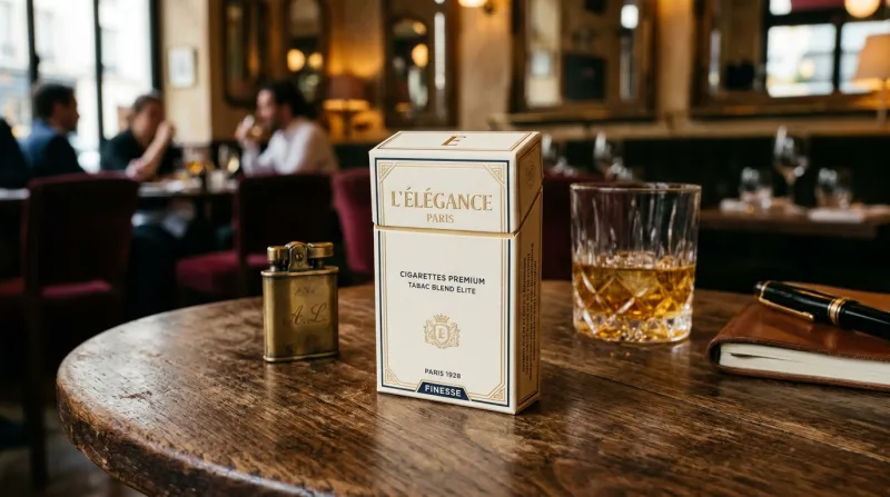 Une photo d'un paquet de cigarettes élégant posé sur une table
