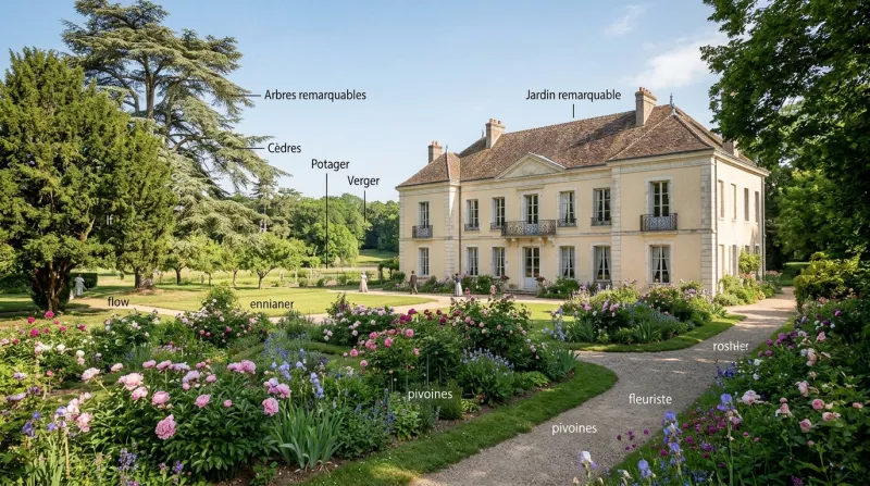 Une photo de la façade de la maison de George Sand à Nohant entourée de son jardin remarquable