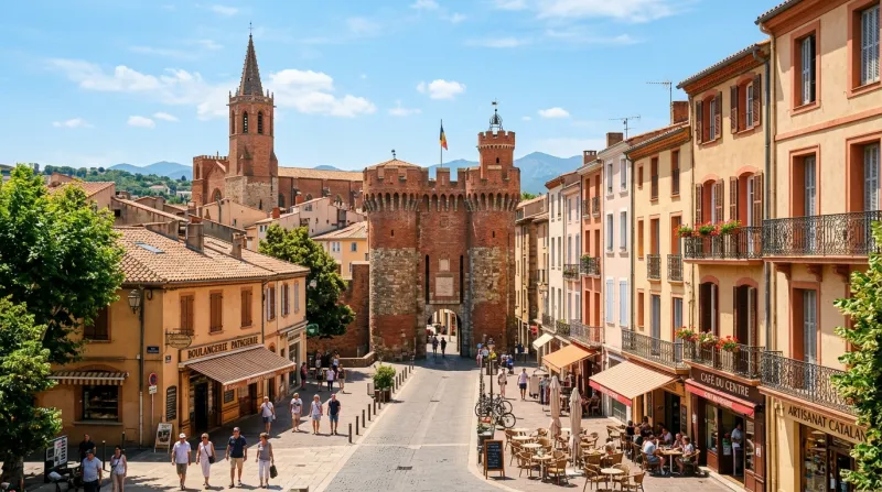 Une photo de la ville de Perpignan baignée de soleil avec son architecture catalane typique