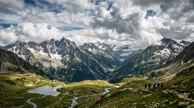 Une photo des sommets montagneux des Hautes-Pyrénées sous des nuages instables.