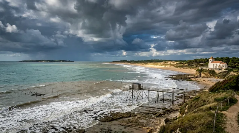 Une photo du littoral de la Charente-Maritime sous un ciel nuageux et instable