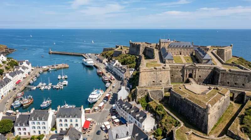 Une photo de la Citadelle de Belle-Île-en-Mer et ses fortifications Vauban surplombant le port