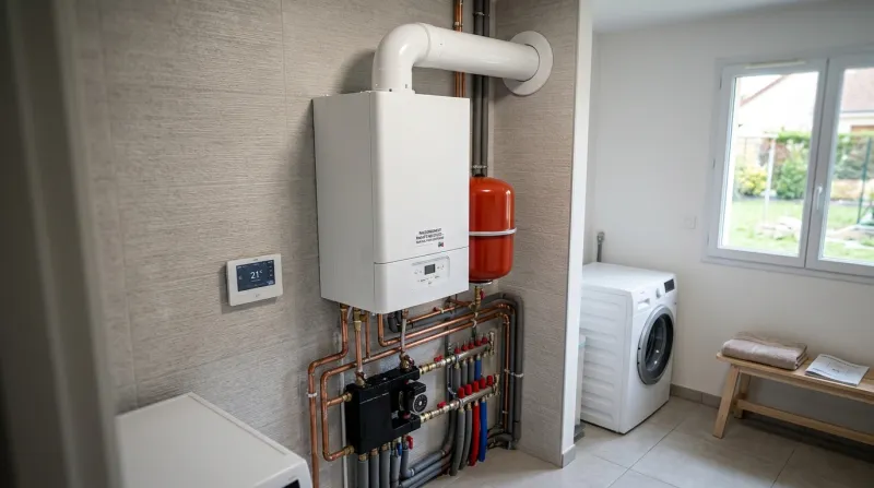 Une photo d'une chaudière moderne installée dans une maison