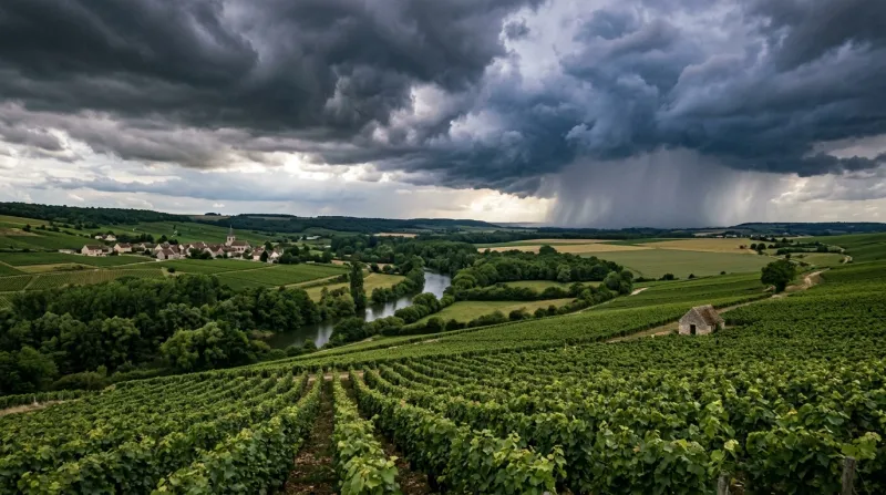 Une photo d'un paysage dans le département de l'Aube sous un ciel orageux