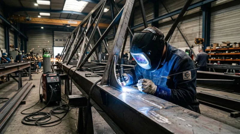 Une photo d'un soudeur professionnel réalisant une soudure de haute précision sur une structure méta
