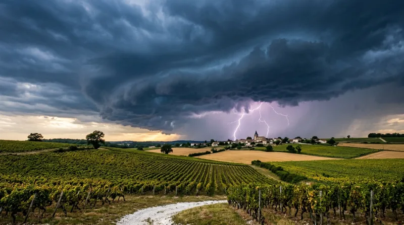 Une photo d'un paysage de la Charente sous un ciel orageux