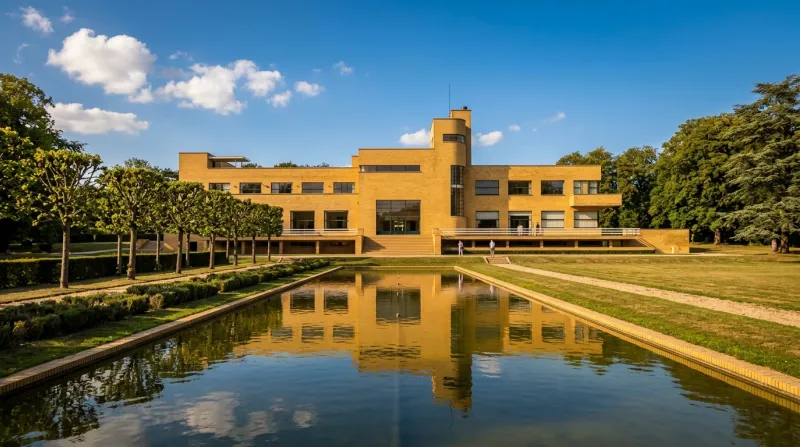 Une photo de la façade de la Villa Cavrois, illustrant son architecture moderniste aux lignes épurée