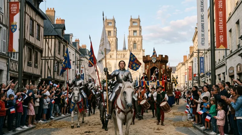 Une photo d'un défilé médiéval lors des Fêtes de Jeanne d'Arc à Orléans.