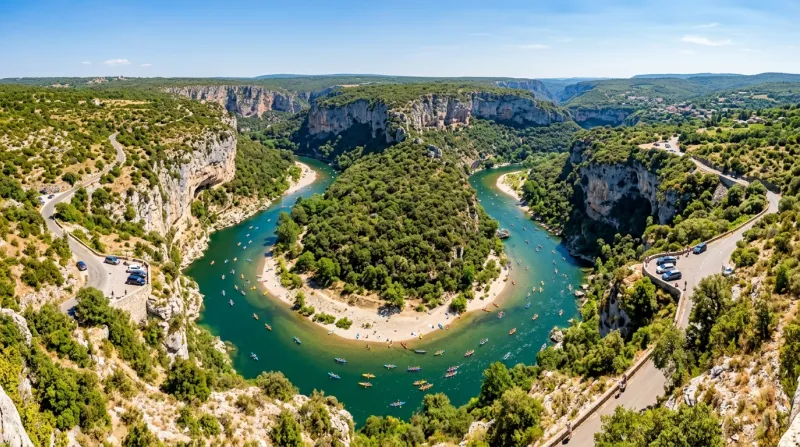 Une photo des célèbres gorges de l'Ardèche sous un soleil d'été éclatant