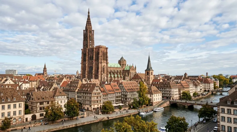 Une photo de la cathédrale Notre-Dame de Strasbourg s'élevant au-dessus de la Grande Île