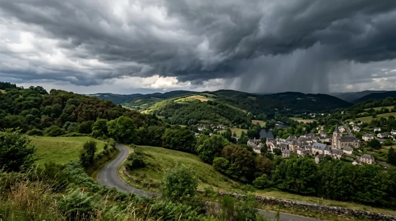 Une photo d'un paysage de la Corrèze sous un ciel d'orage