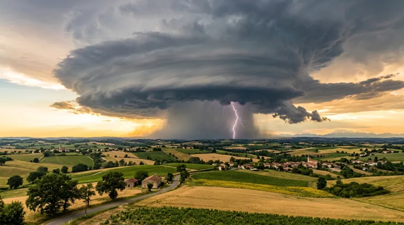 Une photo d'une impressionnante formation nuageuse d'orage supercellulaire au-dessus de la campagne 