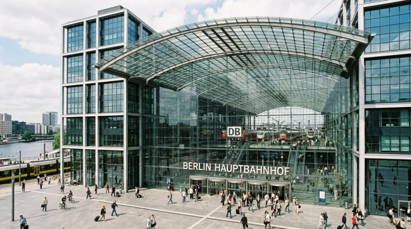 Architecture moderne et lumineuse en verre de la gare centrale de Berlin.