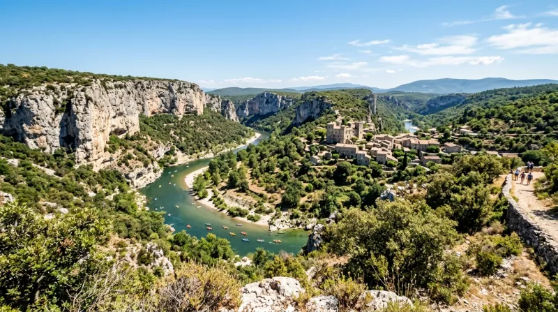 Une photo d'un paysage de l'Ardèche sous un grand soleil d'été