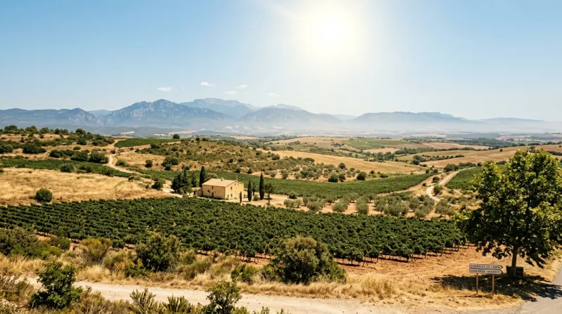 Une photo d'un paysage ensoleillé dans l'Aude sous une forte chaleur estivale