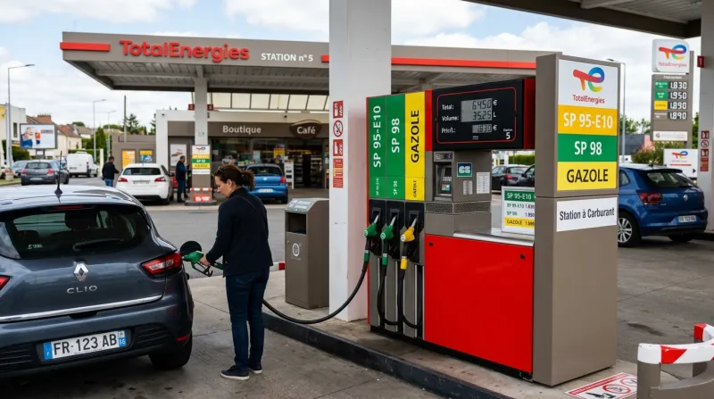Gros plan d'une pompe à carburant dans une station-service.