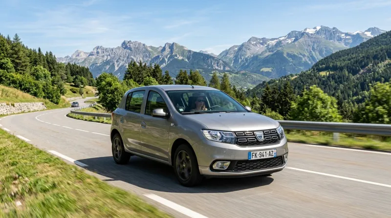 Dacia Sandero de deuxième génération roulant sur une route ensoleillée.
