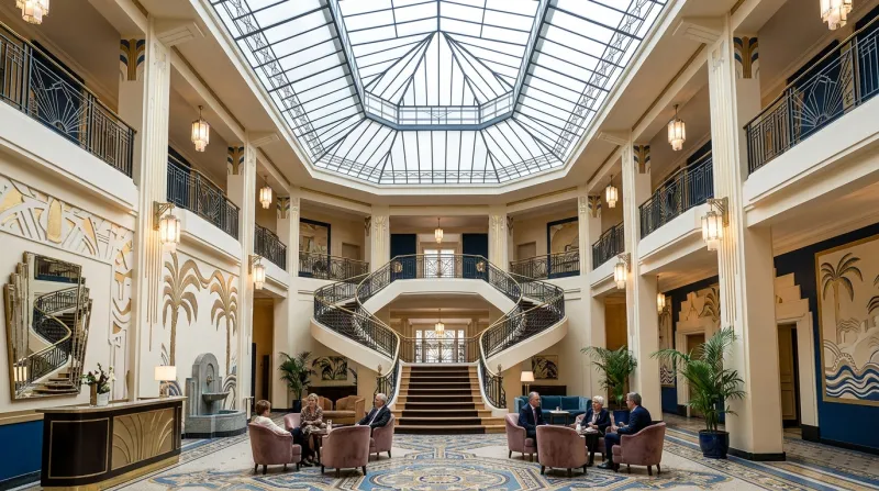 Atrium Art déco lumineux avec verrière et escalier au Splendid de Dax.