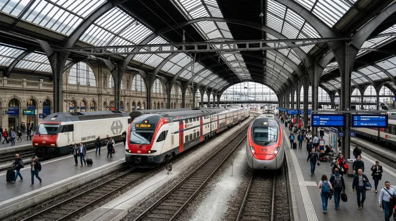 Gare centrale de Zurich avec des trains modernes dans un hall lumineux