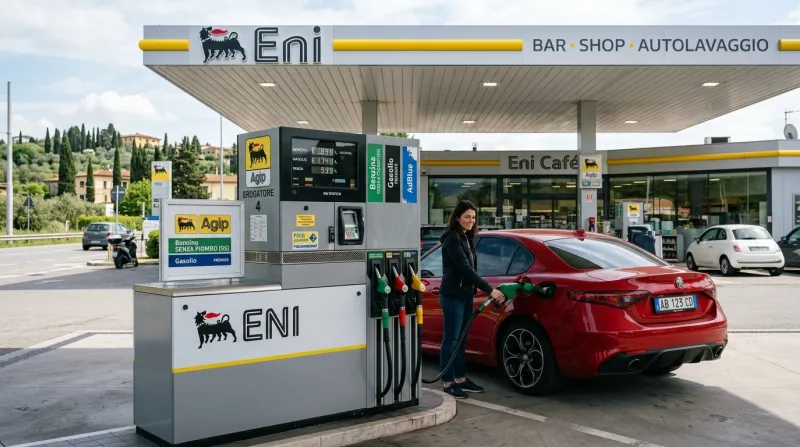 Pompe à carburant moderne dans une station-service en Italie.