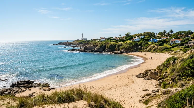 Paysage côtier ensoleillé et paisible en Uruguay.