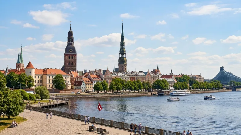 Vue ensoleillée de la vieille ville de Riga en Lettonie.