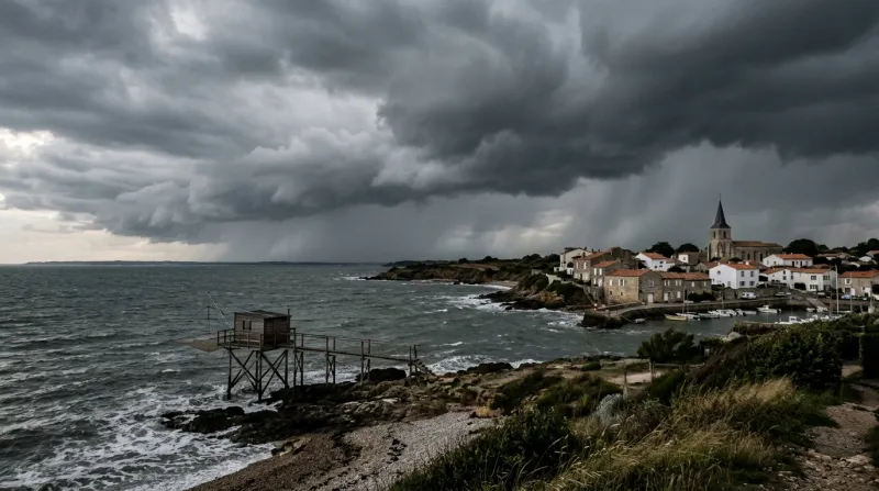 Paysage côtier en Charente-Maritime sous un ciel d'orage.