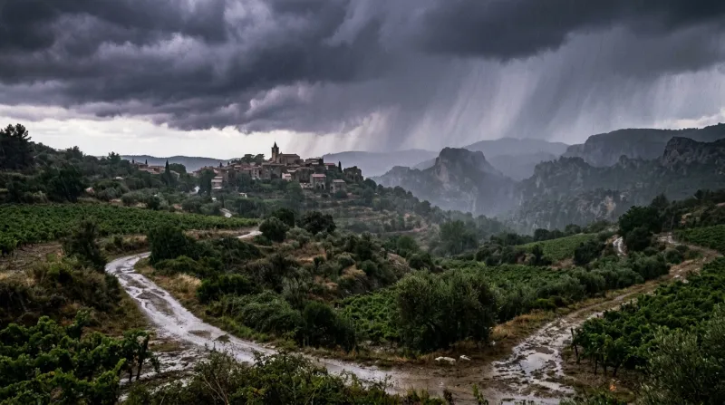 Paysage de l'Hérault sous un ciel d'orage et de fortes pluies