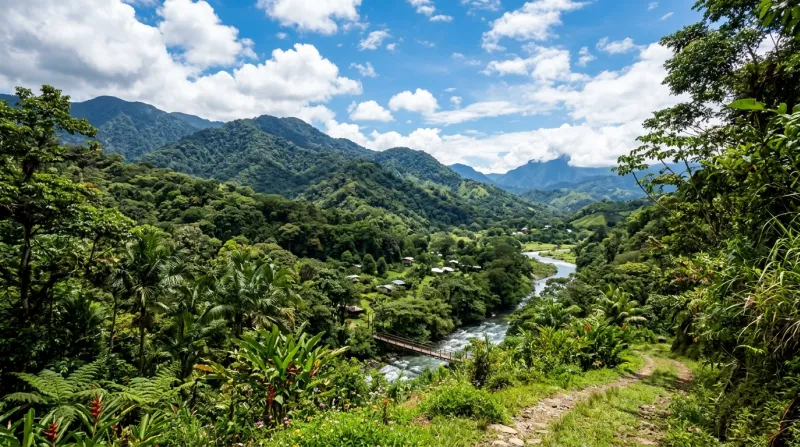 Paysage verdoyant et ensoleillé au Costa Rica.