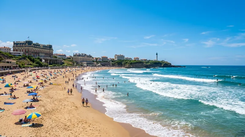 Plage de Biarritz ensoleillée sous un ciel bleu dégagé