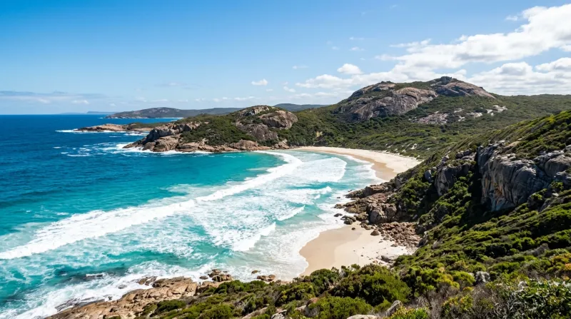 Côte sauvage et ensoleillée d'un paysage naturel préservé en Australie.