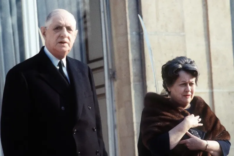 french president charles de gaulle is seen with his wife yvonne outside the elysee palace in paris in february 1969 (photo by upi   afp)