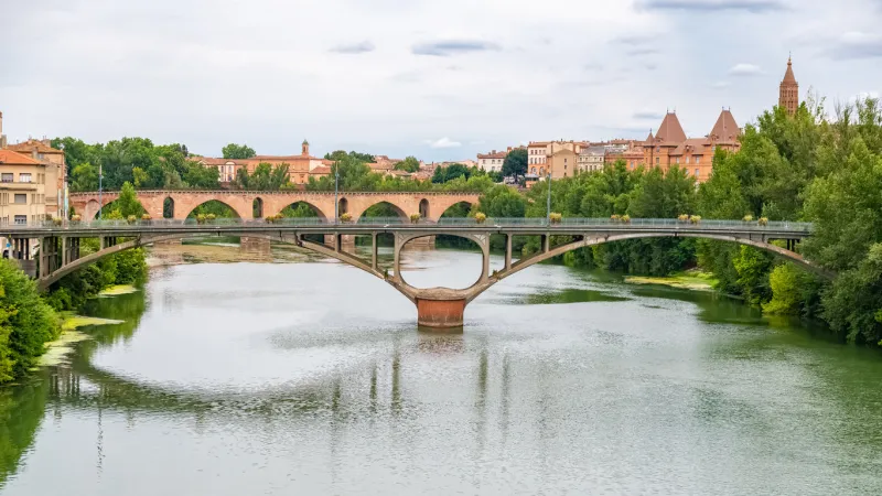montauban, beautiful french city in the south, old bridges on the river tarn