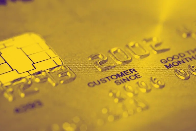 closeup of gold credit card