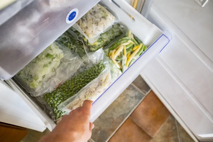 freezer drawer with packed vegetables