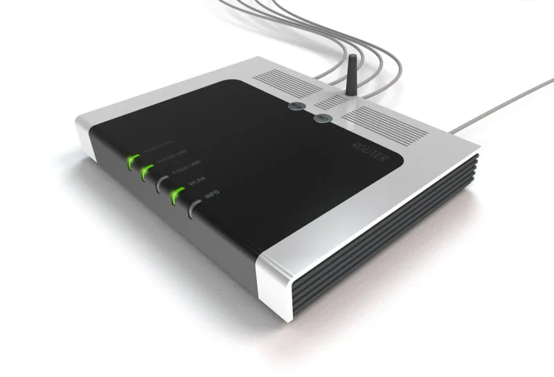 3d rendering of a fictitious wireless lan router on white background this is my own design and does't copy any real existing product