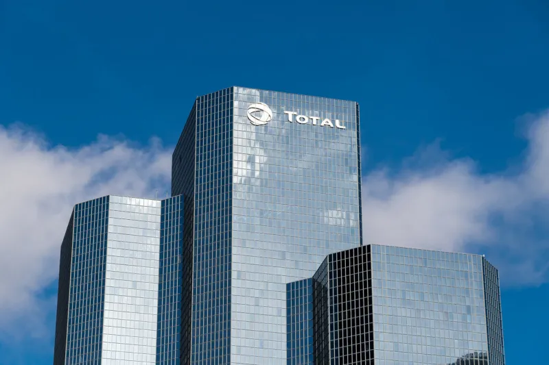 courbevoie, france, november 12, 2020  exterior view of the total coupole tower, housing the head office of the oil company total sa, and located in the business district of paris la défense