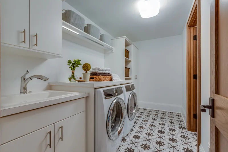 patterned tile flooring in big laundry room